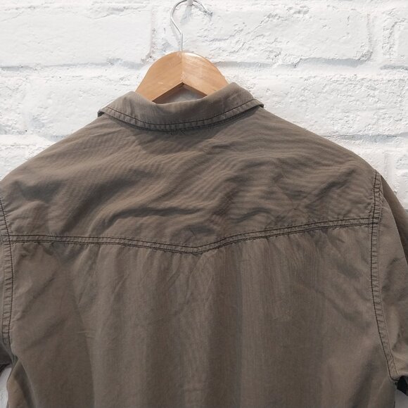 Tony Hawk Shirt Mens Large Olive Green 100% Cotton Button Down Collar Short Slv - Picture 5 of 10